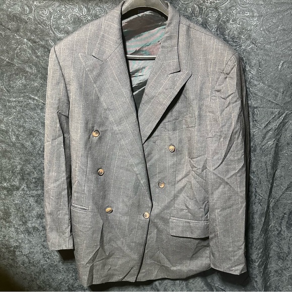 EUC! 100% Wool Ralph Lauren CHAPS Charcoal Double-Breasted Blazer Sz 48R